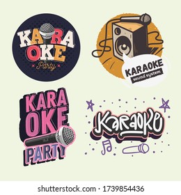 Karaoke Hand Lettering  Vector Illustrations Set Designs.