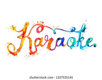 Karaoke. Hand written vector doodle font word of splash paint letters