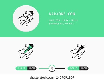 Karaoke-Symbol einzeln auf weißem Hintergrund. Mikrofon-Sängerin in dünner Linie Symbol Stock Vektorgrafik für mobile App und Web-Design.