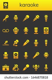 karaoke icon set. 26 filled karaoke icons.  Simple modern icons such as: Microphone, Event, Voice message, Karaoke, Sing