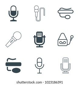 Iconos de karaoke. conjunto de 9 iconos de karaoke rellenos y de contorno editables, como el micrófono