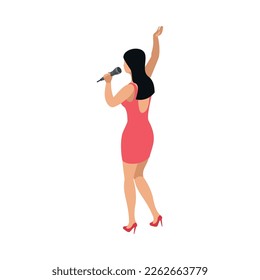 Composición isométrica de karaoke con carácter humano aislado cantante en ilustración vectorial de fondo en blanco
