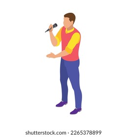 Karaoke isometric composition with isolated human character of singing person on blank background vector illustration