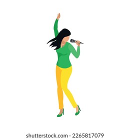 Karaoke isometric composition with isolated human character of singing person on blank background vector illustration