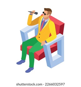 Composición isométrica de karaoke con carácter humano aislado cantante en ilustración vectorial de fondo en blanco
