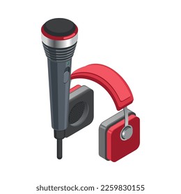 Karaoke isometric composition with isolated image of entertaining equipment on blank background vector illustration