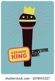 Karaoke King typographic vintage poster. Retro vector illustration.