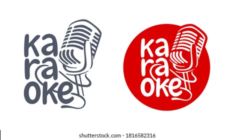 Plantilla de logotipo de Karaoke - Silhouette de micrófono de época - emblema para cantante principal, evento, fiesta musical