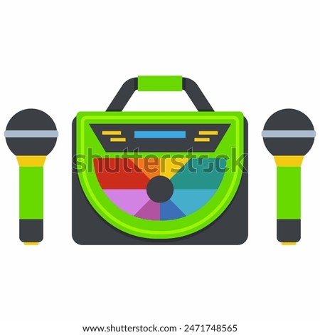 Karaoke machine with two microphones vector cartoon illustration isolated on a white background.