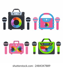 Karaoke machines vector cartoon set isolated on a white background.