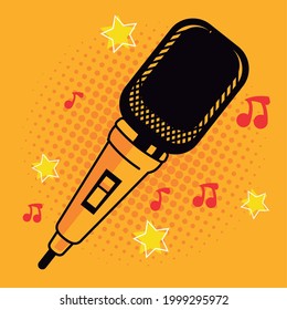 karaoke mic and music notes poster