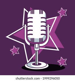 karaoke mic and stars purple poster