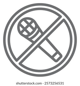 Karaoke microphone ban line icon, prohibited elements concept. Vector graphics. Microphone for singing songs forbidden sign on white background, outline style icon for mobile or web design