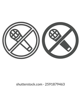 Karaoke microphone ban line and solid icon, prohibited elements concept. Vector graphics. Microphone for singing songs forbidden sign on white background, outline style icon for mobile or web design