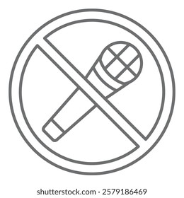 Karaoke microphone ban thin line icon, prohibited elements concept. Vector graphics. Microphone for singing songs forbidden sign on white background, outline style icon for mobile or web design