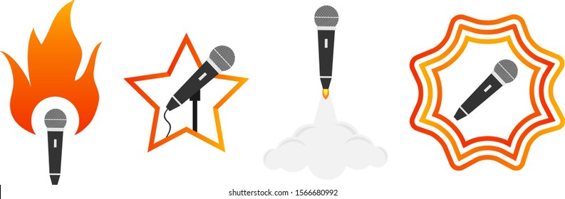 Karaoke microphone, burning microphone, abstract microphone. Vector, cartoon illustration, vector.