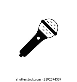 Karaoke, icono del micrófono en glifo plano negro, estilo relleno aislado en fondo blanco