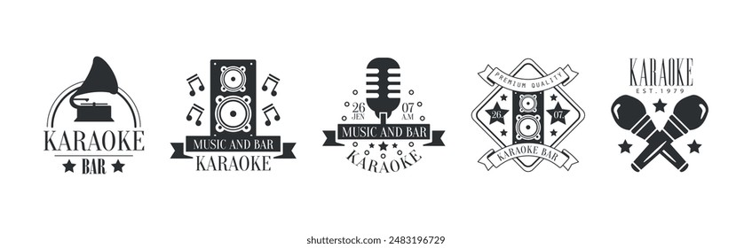 Karaoke Music Bar Label and Badge Design Vector Set