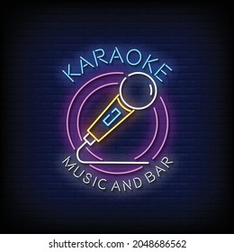 Karaoke Music and bar Neon Signs Style Text Vector