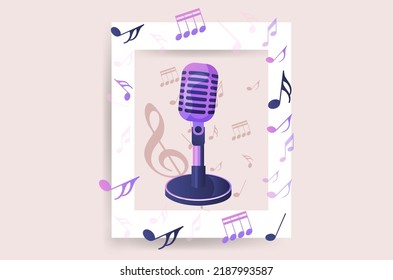 Karaoke music icon in comic style. Microphone speech vector cartoon illustration on white isolated background. Audio equipment business concept splash effect.
