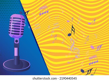 Karaoke music icon in comic style. Microphone speech vector cartoon illustration on white isolated background. Audio equipment business concept splash effect.
