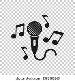 Karaoke music icon in transparent style. Microphone speech vector illustration on isolated background. Audio equipment business concept.