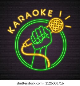 Karaoke Neon Light Glowing vector illustration with Dark Background