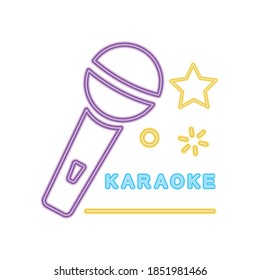 karaoke neon sign with microphone and stars icon over white background, vector illustration