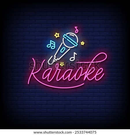 karaoke neon sign vector with brick wall background
