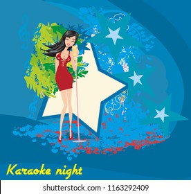 Karaoke night, abstract illustration with microphone and singer