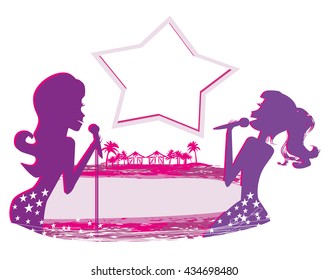 Karaoke night, abstract illustration with microphone and singer