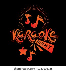 Karaoke Night Advertising Flyer, Vector Poster Composed Using Musical Notes.