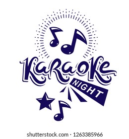 Karaoke night advertising flyer, vector poster composed using musical notes.
