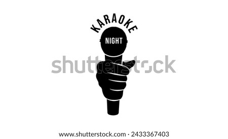 Karaoke night emblem, Microphone in hand, black isolated silhouette