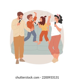 Karaoke Night Isolated Cartoon Vector Illustration. Family Night, Singing With Microphone In A Living Room, Children Standing On A Sofa, Leisure Time, Karaoke Evening At Home Vector Cartoon.