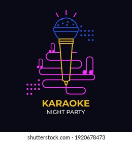 Icono de vector de fiesta nocturna de karaoke. Signo de neón, símbolo, pancarta de luz. Luminoso karaoke nocturno, fiesta, discoteca, discoteca. Música en vivo. Plantilla de diseño.