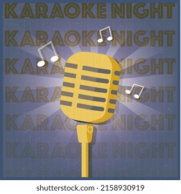 Karaoke night poster. Vintage poster with old style golden karaoke microphone. Karaoke bar.