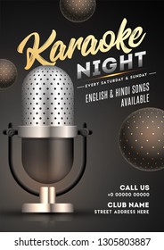 Karaoke night template or flyer design with realistic microphone and abstract elements illustration.