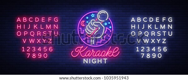 Karaoke night vector. Neon sign, luminous logo,
symbol, light banner. Advertising bright night karaoke bar, party,
disco bar, night club Live music. Design template. Editing text
neon sign