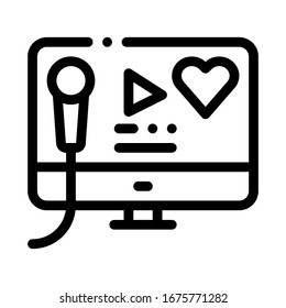 Karaoke on Computer Icon Vector. Outline Karaoke on Computer Sign. Isolated Contour Symbol Illustration