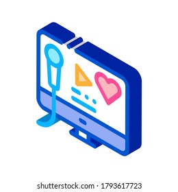 Karaoke auf Computer-Symbol Vektorgrafik. Isometrisches Karaoke auf Computerzeichen. Illustration des farblich isolierten Symbols