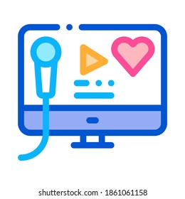 Karaoke on Computer Icon Vector. Outline Karaoke on Computer Sign. Isolated Contour Symbol Illustration