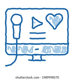 Karaoke on Computer sketch icon vector. Hand drawn blue doodle line art Karaoke on Computer Sign. isolated symbol illustration