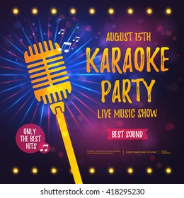 Karaoke party banner with microphone. Vector illustration