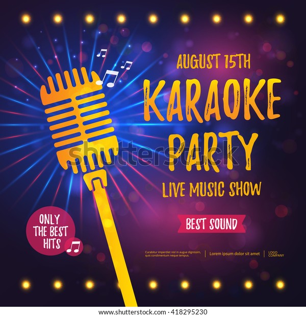 Karaoke Party Banner Microphone Vector Illustration Stock Vector