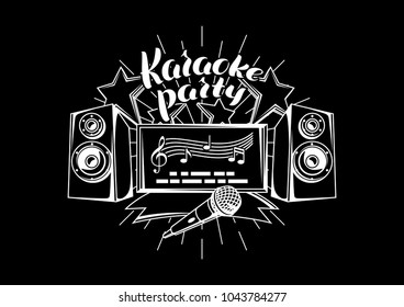 Karaoke party design. Music event background. Illustration in retro style.