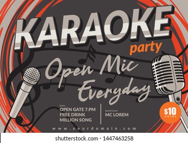 Karaoke Party Design in Vintage Design with microphone and note