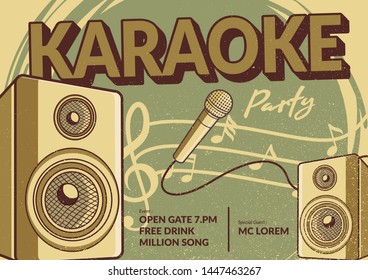 Karaoke Party Design in Vintage Design with microphone and note