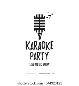 Karaoke party emblem or icon with retro microphone. Vector illustration