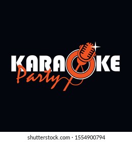 karaoke party emblem with microphone isolated on black background